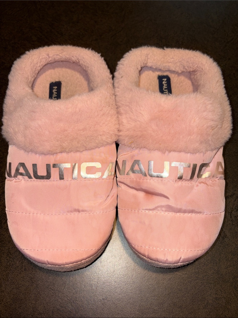 Nautica Kids Pink Plush Quilted Slip-On Slippers